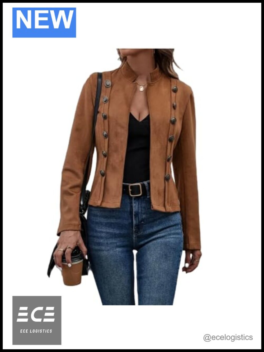 Faux Suede Cropped Jacket Double Breasted Long Sleeve Casual Outerwear